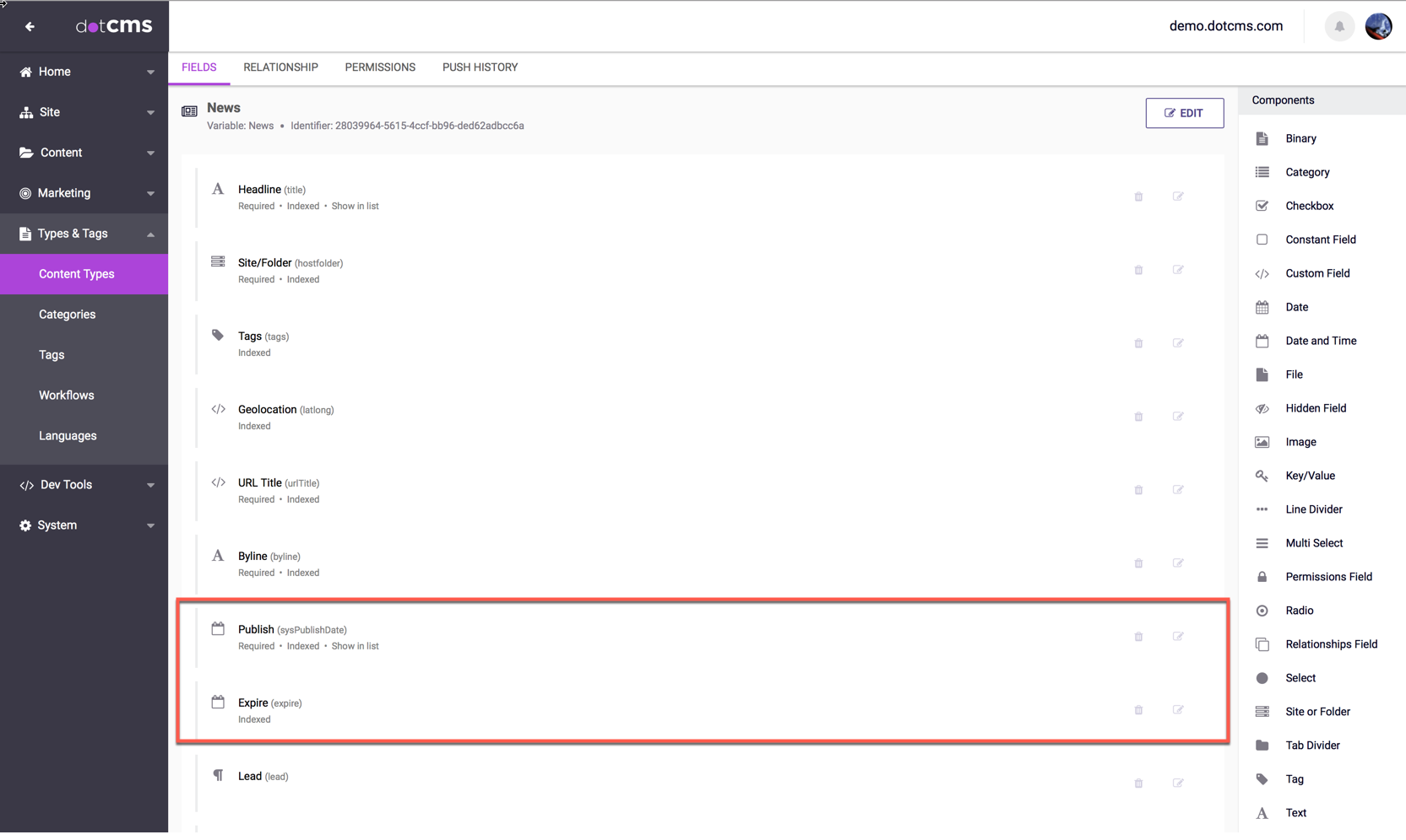 Date and Time fields