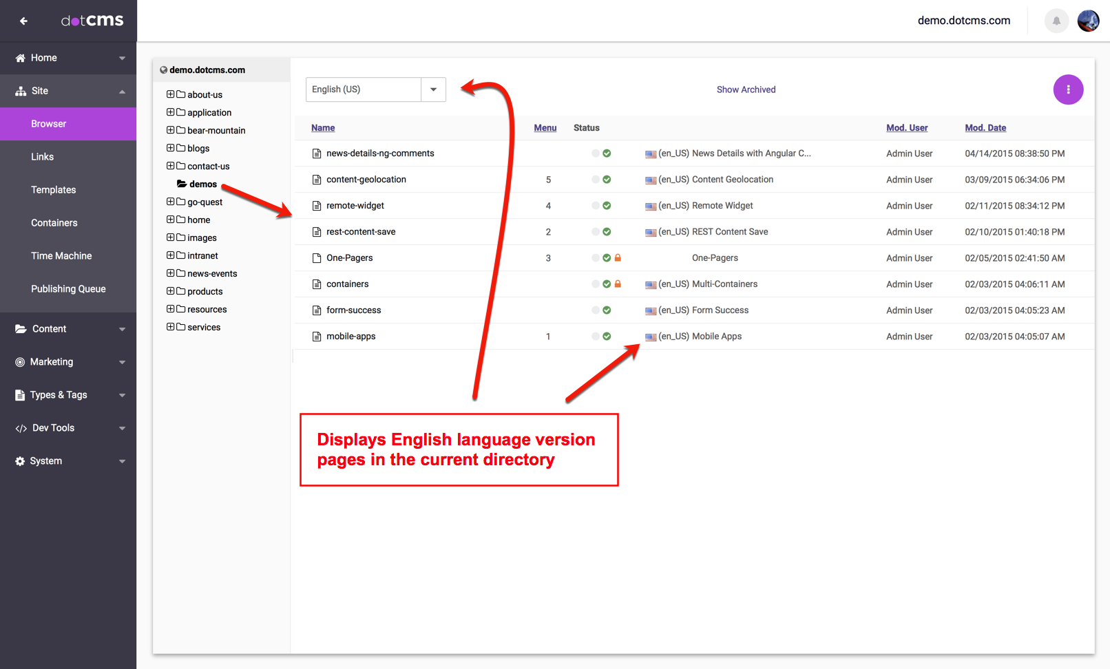 Viewing language versions