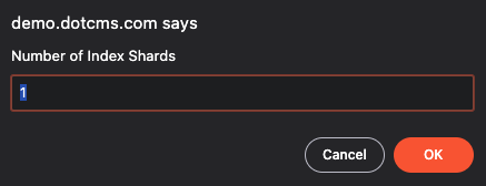 Screenshot of shard count prompt.