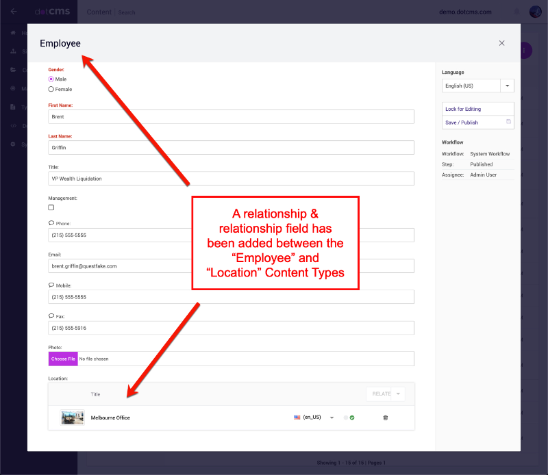 Relationship fields relating two contentlets