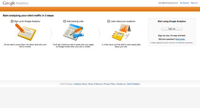 Google Analytics Sign-up Page