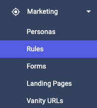 The Rules menu item in the Marketing tab.