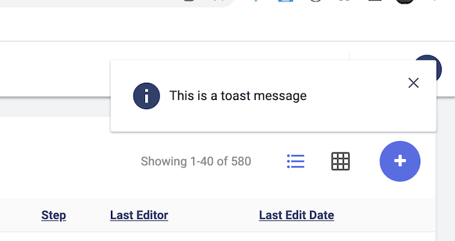 Visual example of a toast message.