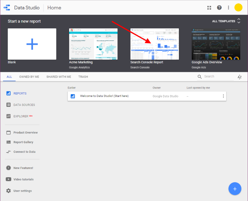 Choose the report in the Start a new report section