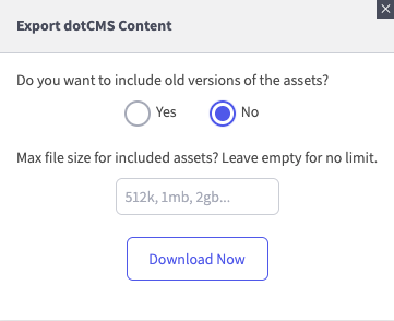 Screenshot of the asset options dialog.