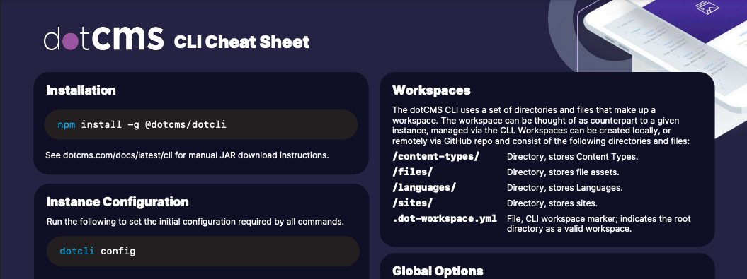dotCLI cheat sheet preview
