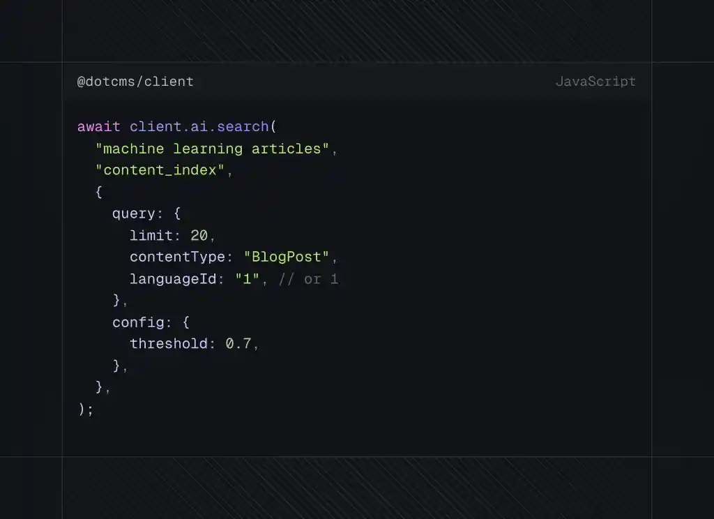 dotAI Search in the JavaScript SDK
